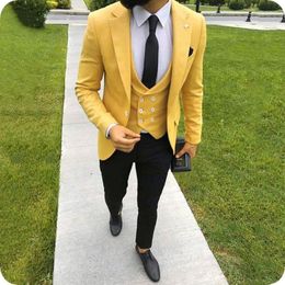 Men's Suits 2023 Fashion Formal Yellow Wedding Groom Men Suit 3 Pieces One Button Slim Fit Party Tuxedo Costume Homme Groomsman