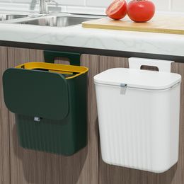 Waste Bins Trash Can Kitchen Storage Bucket Wall Mounted Bathroom Dustbin Recycling Hanging Garbage Waste Bin For Rubbish Basket with Lid 230306