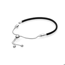 Black Leather Slider Bracelet for Pandora 925 Sterling Silver Hand Chain Wedding Jewellery For Women Girlfriend Gift designer Charm Bracelets with Original Box Set