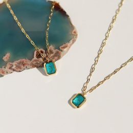 Pendant Necklaces Summer Women's Blue Diamond Necklace Glacier Blue-green Square Collarbone Chain Jewelry Choker Goth