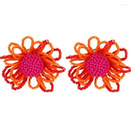 Dangle Earrings Personality Crystal Beaded Daisy Exaggerated Hand Woven Flower