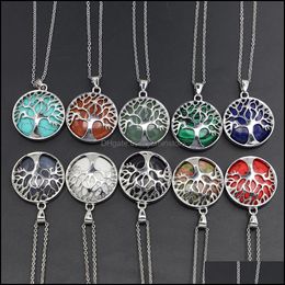 Pendant Necklaces Fashion Natural Stone Tree Of Life Necklace Statue Reiki Charms Crafts Jewellery Whoelsale Drop Delivery Pendants Dhg4T