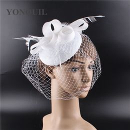 Stingy Brim Hats Bride Wedding White Headpiece Elegant Ladies Mariage Mesh Fascinator Hat Fancy Veils Chapeau Cap Fashion Church Headwear Womens 230306