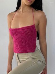 Women's Tanks Knitted Sleeveless Camis Top Women Cropped Vest Pink Summer 2023 Y2K Sexy Backless Tie Up Halter Tops Club Party Clothes