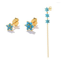 Stud Earrings CANNER 3PCS/SET Turquoise Flower 925 Steling Silver Gold Plated Chain Ear For Women Piercing Earings Jewellery Gift