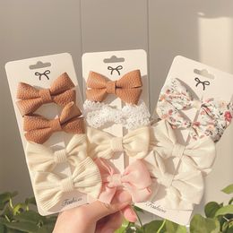 4 Pcs/set Cotton Linen Leopard Printed Bowknot Hair Clips For Cute Girls Barrettes Safty Hairpins Headwear Kids Hair Accessories