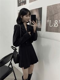Two Piece Dress JK Suit Jacket And Skirt 2 Pieces Sets Long Sleeves Crop Tops Harajuku Jackets Japan Style Clothing 230306