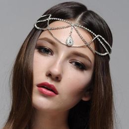 Hair Clips & Barrettes Stonefans Crystal Forehead Bride Water Drop Head Chain Headpiece Rhinestone Headband For Ornaments Wedding Party Jewe