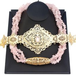 Waist Chain Belts Sunspicems Chic Morocco Bride Jewellery Caftan Belt Choker Necklace Women Dress Bijoux Natural Stone Gold Colour Body Jewellery Sets 230306