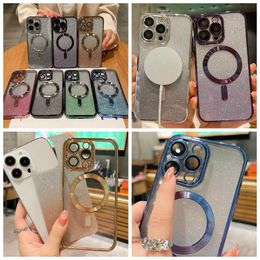 Mobile Cases For Iphone 15 14 Plus 13 12 11 Pro Max Bling Glitter Chromed Plating Gradient Magnetic Camera Lens Protector Magnet Wireless Charging Soft TPU Cover