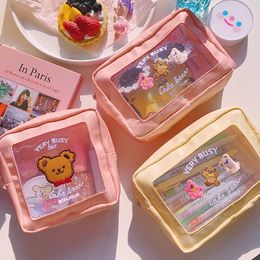 Pencil Bags Cute Embroidery Pencil Case Girl Bear Large Capacity Pen Pouch Ins Kawaii Makeup Storage Bag Portable Travel Organzier J230306