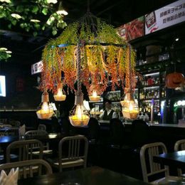 Pendant Lamps Industrial Wind Rope Green Plant Chandelier Creative Shop Commercial Retro Coffee Restaurant Bar Decoration Net Red