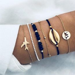 Strand European And American Jewellery With Bead Aircraft Big Mouth Pearl Fashion Five-piece Bracelet Set For Modern Female Wholesale