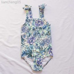 One-Pieces Flower Print Girls Kids One Piece Swimsuit 2023 Summer Girl Kid Swimwear Falbala Children Beach Bathing Swimming Suit Monokini W0310