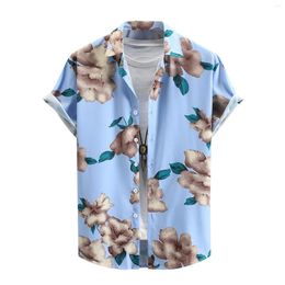 Men's T Shirts Men Spring And Summer Casual Lapel Single Breasted Full Print Beach Vacation Short Sleeve Breathable Streetwear Solid