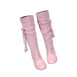 Boots 2023 Women's Rope Woven Frosted Inner Layer Adds Tassel High Heel Fashion Oversize