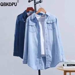 Women's Blouses Shirts Casual Loose Denim Shirt Women Korean Fashion Single-Breasted Blue Cowboy Blouses Spring Tops Basic Pocket Cotton Blusas 230306
