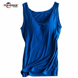 Women's Tanks Camis Women Built In Bra Padded Tank Top Female Modal Breathable Fitness Camisole Tops Solid Push Up Bra Vest Blusas Femininas 230306