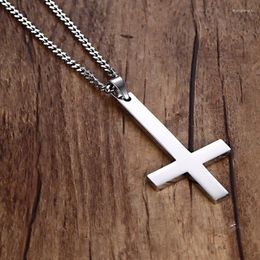 Pendant Necklaces 30x55mm Large Inverted Upside Down Cross Pendants In Stainless Steel - Silver Gold Black