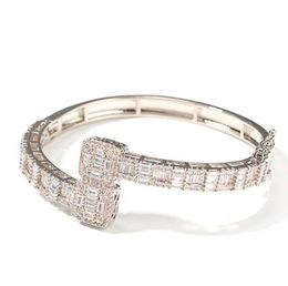 2023 Men Ladies Cubic Zirconia Diamond Baguette Square Bangle Bracelet Opening