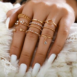 Cluster Rings Starose 8pcs Crystal Drop Open Finger Set Female Geometric Joint Ring Toe Knuckle for Women Cuff Ear Jewellery Gifts 230303