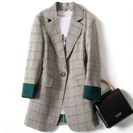 Women's Suits Blazers Fashion Autumn Women Plaid Blazers And Jackets Work Office Lady Suit Slim Double Breasted Business Female Blazer Coat 230306