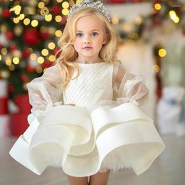 Girl Dresses Ball Gown Party Illusion Sleeves Puffy Layers Birthday Dress Christmas Robe De Princesse