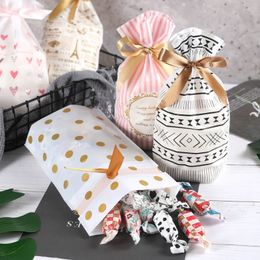 Gift Wrap LBSISI Life 50pcs Nougat Cookie Snack Candy Plastic Drawstring Bag Treat With Ribbon Birthday Christmas Wedding Favor Gift Bags 230306