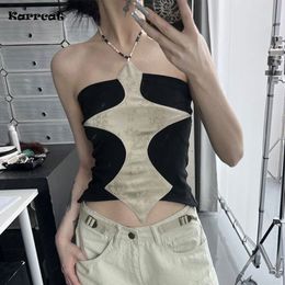 Women's Tanks Camis Karrcat Cyber Y2k Halter Tops Grunge Irregular Camisole Gothic Japanese Harajuku Crop Top Chic Designer Clothes Punk Streetwear 230306