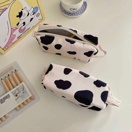 Pencil Bags Cute Milk Cow Pencil Case Ins Style Pencil Bag Decoration Storage Bag Girl Kawaii Stationery School Supplies J230306
