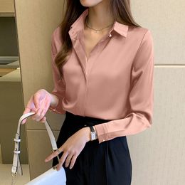 Women's Blouses Shirts Silk Shirts Women White Shirt Women Long Sleeve Shirts Blouse Satin Silk Blouse Ladies Tops fashionWoman Clothing 230306