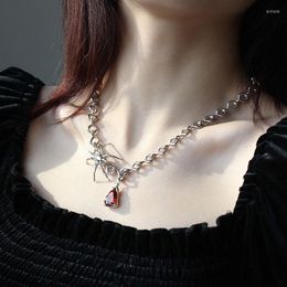 Chains Gothic Red Crystal Spider Chunky Necklace For Women Egirl Eboy Y2k Jewelry Punk Statement Fashion 2023