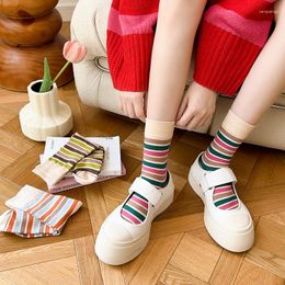Women Socks Colourful Stripe Rainbow Korean Style Trendy Cotton Sock Woman Comfortable Soft Long Spring Autumn Sports