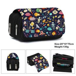 Pencil Bags astronaut canvas pencil case double zipper pencil bag school supplies storage bag large capacity student pen case boy stationery J230306