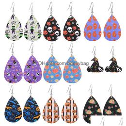 Dangle Chandelier Halloween Leather Earrings For Women Water Drop Pumpkin Ghost Hand Hat Skl Bat Lantern Doublesided Printed Deliv Dhzaj