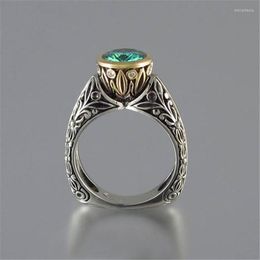 Wedding Rings Vintage Green Round Stone Crystal For Women Finger Jewellery Band Fashion Antique Silver Colour Accessories