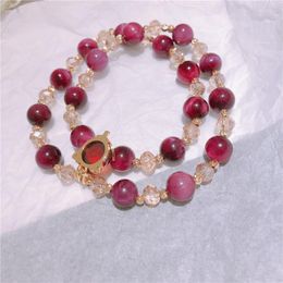 Strand Crystal Beaded Bracelet With Pendant For Women Red Bangles Girl's Korean Style Hand Chain Trendy Jewellery