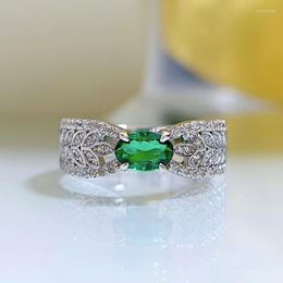 Cluster Rings 925 Sterling Silver Wheat Ear Hollow Ribbon 4 6 Emerald Ring Female Minority Design Luxury Three-dimensional Ins