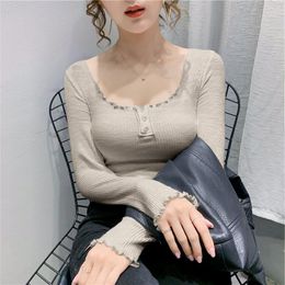 Women's T Shirts Cotton Long Sleeve Slim Fit Autumn And Winter 2023 Style Clavicle Top Ear Side Net Red Half Open Collar