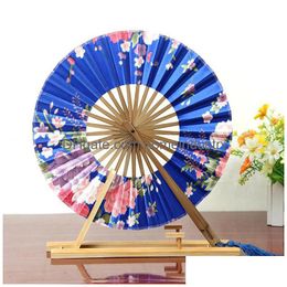 Party Favor Japanese Sakura Flower Pattern Round Windmill Bamboo Hand Pocket Fan Personalized Guests Gifts Fast Dhs Drop Del Dhj4R