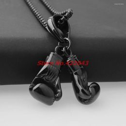 Chains Trendy Cool Black Colour Fashion Mini Boxing Glove Necklace Jewellery Stainless Steel Men Pendants Necklaces 2pcs/set