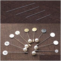 Jewelry Settings 10Pcs Gold Rhodium Pearl Alloy Long Brooch Pin Base Blank Tray Bezels Brooches For Diy Lapel Dress Making Accessori Dhiwp