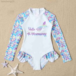 One-Pieces Summer Baby Girls One Piece Swimsuit Long Sleeve Children Bathing Clothes Sport Beach Toddler Swimwear Dress Swimming Come W0310