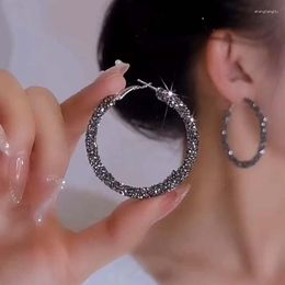 Hoop Earrings Simple Fashion Black Rhinestone For Women Elegant Exquisite Crystal Big Round Temperament Jewellery