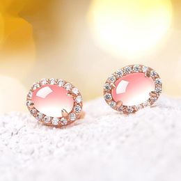 Stud Earrings Rose Gold Jewellery Earring For Women Fine Aros Mujer Oreja Gemstone Bizuteria Silver 925 Orecchini GirlStud