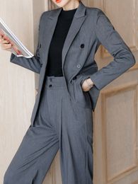 Women's Suits Blazers Women's Spring Casual Blazer Pantsuit Fashion Long Sleeve JacketWide Leg Pant 2 Piece Set Office Ladies Business Trousers Suit 230306