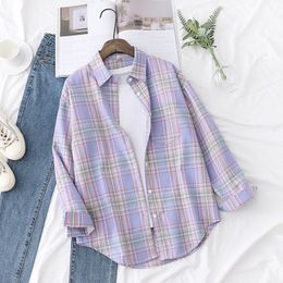 Women's Blouses Shirts Long Sleeve Loose Casual Womens Plaid Shirt Fine Fresh College Style Design Blouses And Tops Female Checked Clothes 230306