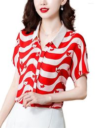 Women's Blouses Women Spring Summer Shirts Lady Fashion Casual Short Sleeve Turn-down Collar Black Red Printing Blusas Tops G2080