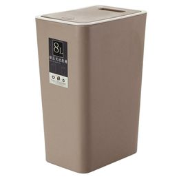 Waste Bins 8L Plastic Trash Can Pressing Cover Home Kitchen Office Waste Bin B99 230306