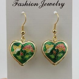 Traditional Handmade Cute Enamel Heart Love Charms Earrings Cloisonne Filigree Eardrop Fancy Ladies Accessories Ear Dangle Jewellery 10 pairs/lot